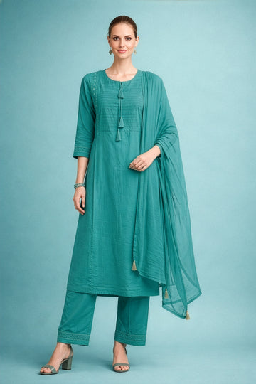 women wear manufacturer Jaipur eco friendly cotton dupatta set teal