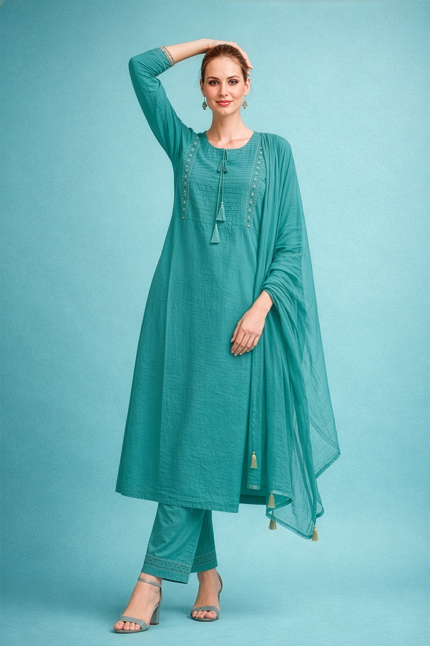 kurti manufacturer Jaipur teal cotton ethnic wear wholesale India