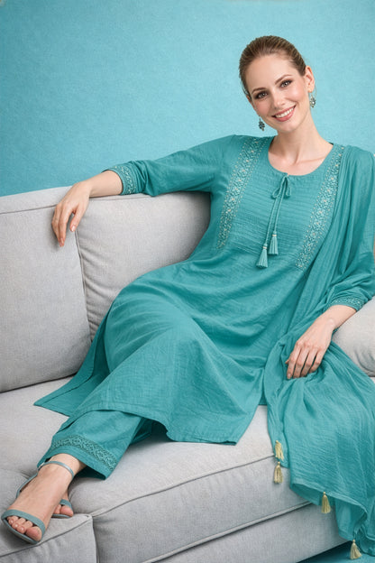 wholesale cotton kurtis supplier women wear bulk supplier India teal set