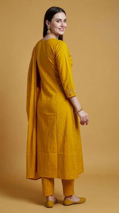 wholesale garment manufacturer Rajasthan mustard kurta pant dupatta set