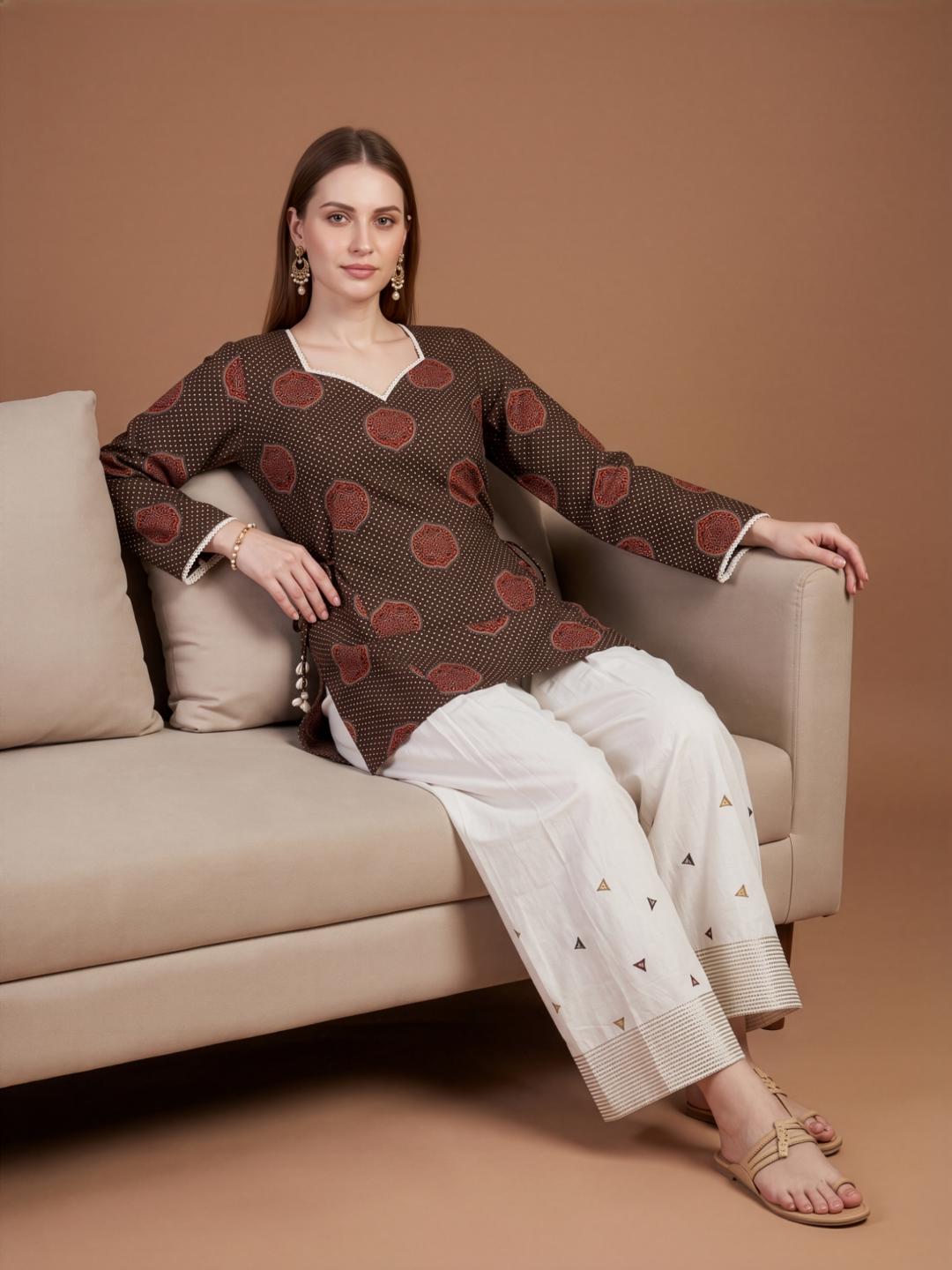 Brown Printed Cotton Farshi Salwar Set Women Wear Wholesale Manufacturer India