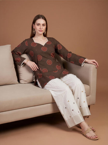 Brown Printed Cotton Farshi Salwar Set Women Wear Wholesale Manufacturer India