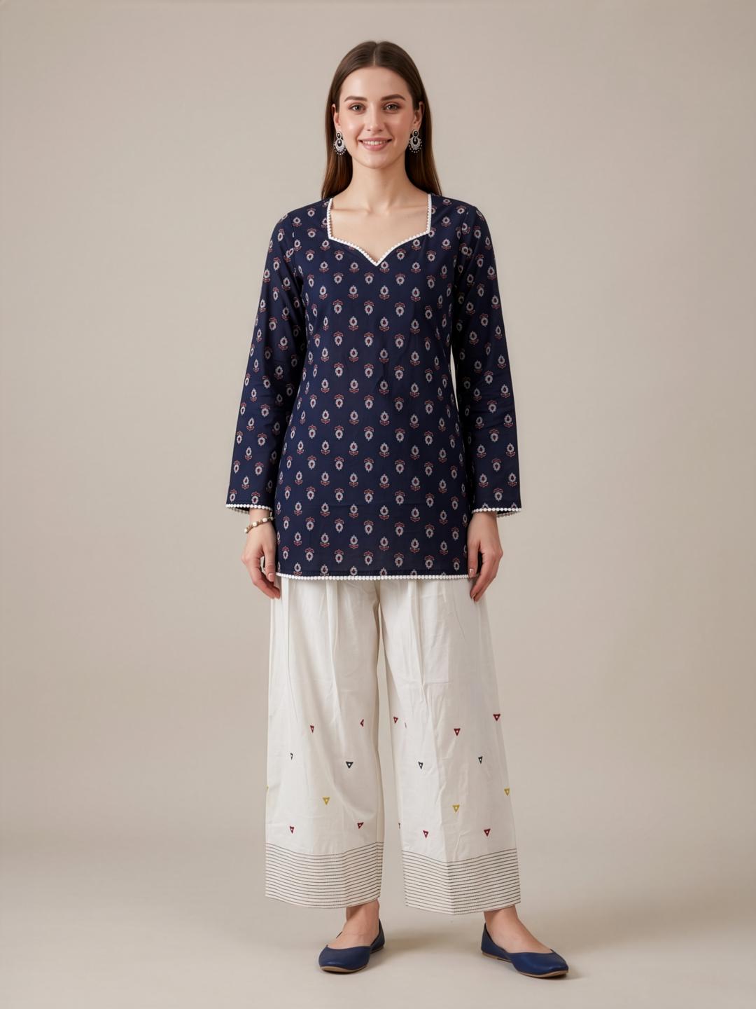 Blue Printed Cotton Kurti Women Wear Wholesale Manufacturer India