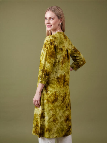 Mustard Printed Rayon Kurta Set For Women Wholesale Manufacturer