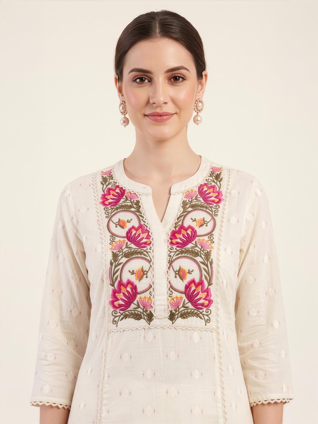Neelufer Creation women wear manufacturer embroidered cotton kurta set