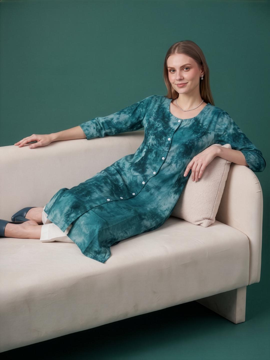 Women wear wholesale manufacturer India teal green cotton kurta