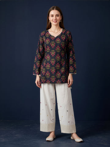 Black Floral Cotton Farshi Salwar Set Wholesale Manufacturer India