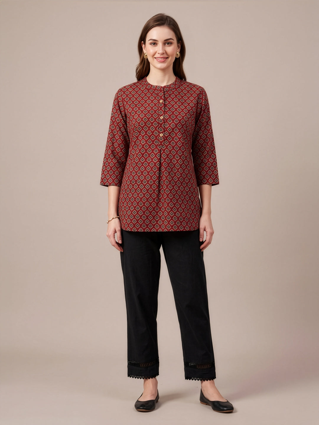 Red Ajrakh Printed Pure Cotton Top Women Wear Wholesale Manufacturer India