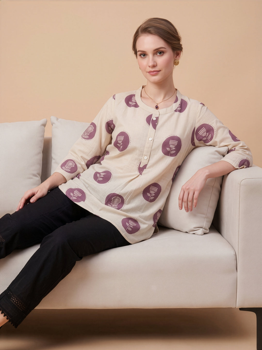 Purple Printed Kurti Top Wholesale Manufacturer India