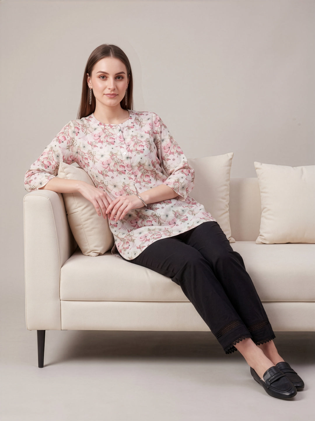 White Printed Jute Cotton Top Women Wear Wholesale Manufacturer India