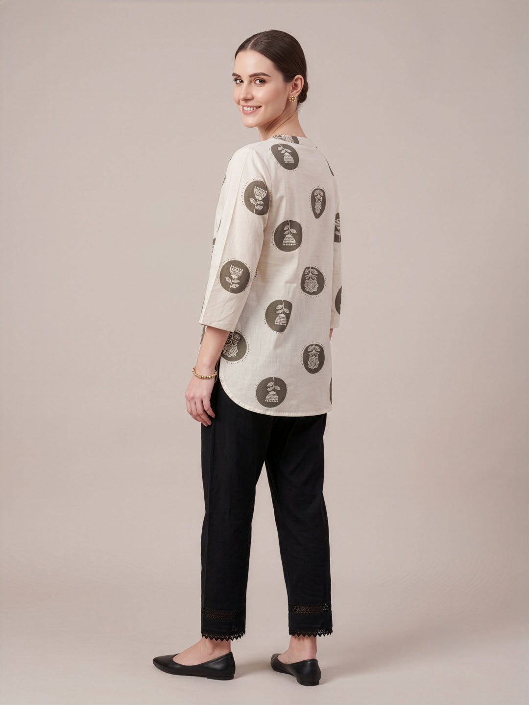 Grey Cotton Flex Printed Top by Women Wear Manufacturer India