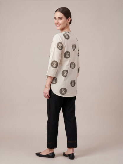 Grey Cotton Flex Printed Top by Women Wear Manufacturer India