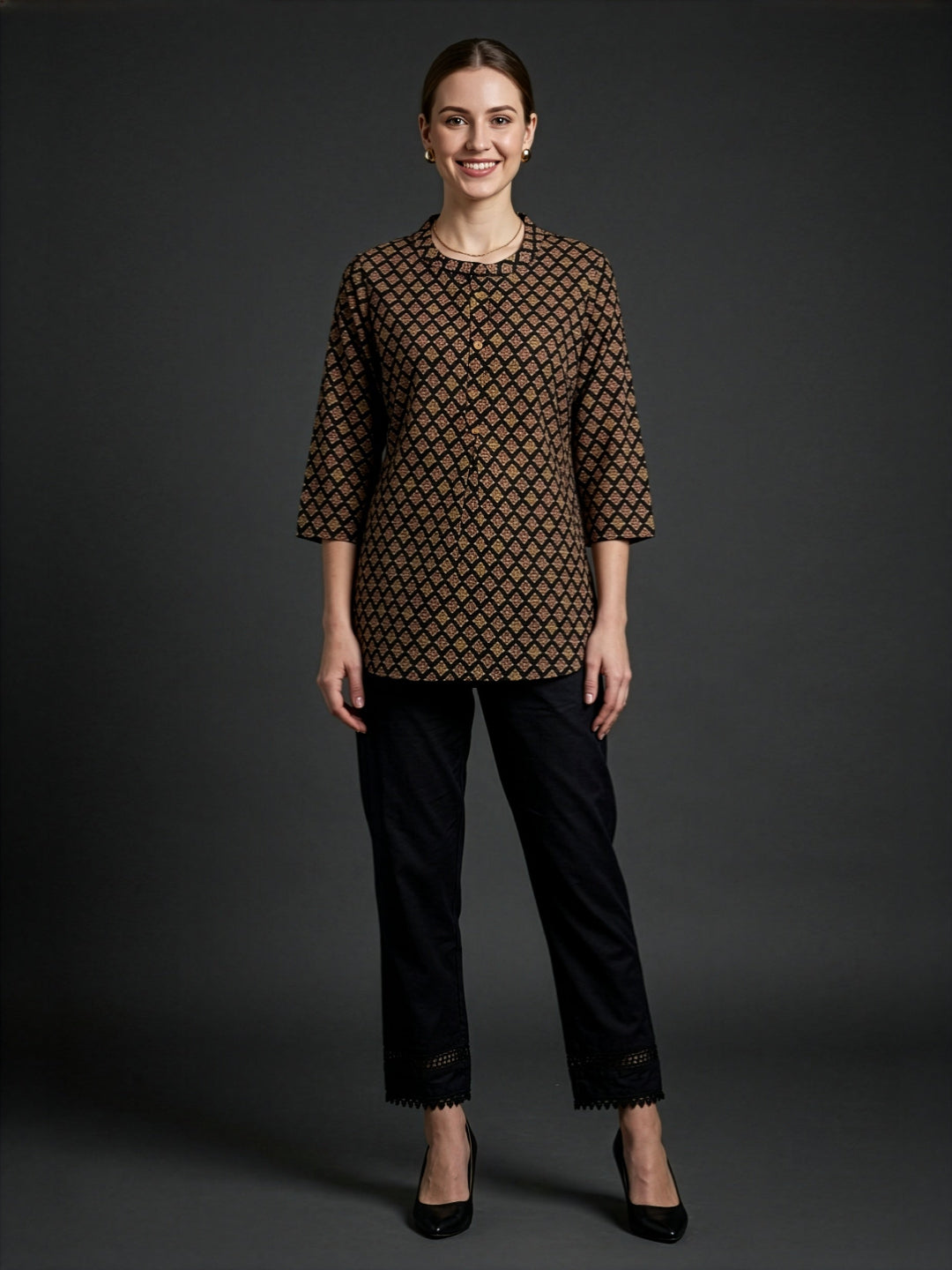 Black Ajrakh Printed Pure Cotton Top Women Wear Wholesale Manufacturer India