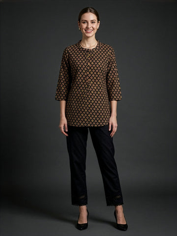 Black Ajrakh Printed Pure Cotton Top Women Wear Wholesale Manufacturer India