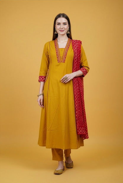 Mustard Cotton Dupatta Set Wholesale Women Wear Manufacturer