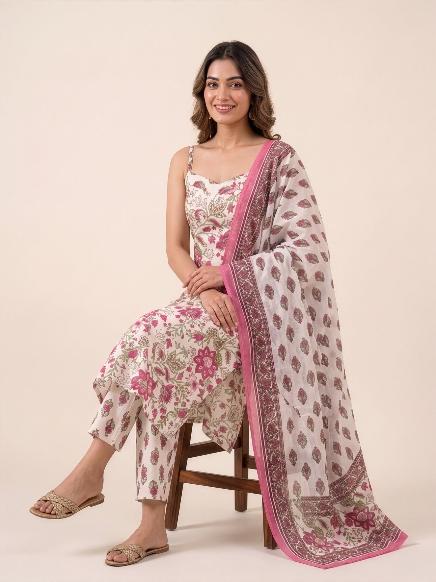 Elegant Floral Cotton Dupatta Set Wholesale Women Wear Manufacturer India
