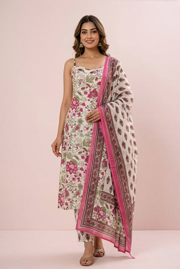 Elegant Floral Cotton Dupatta Set Wholesale Women Wear Manufacturer India