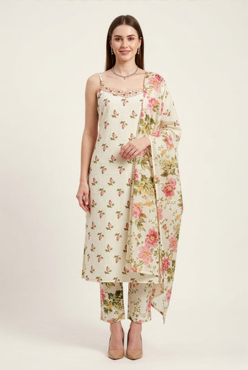 Elegant Floral Cotton Dupatta Set Wholesale Manufacturer for Boutique Collections