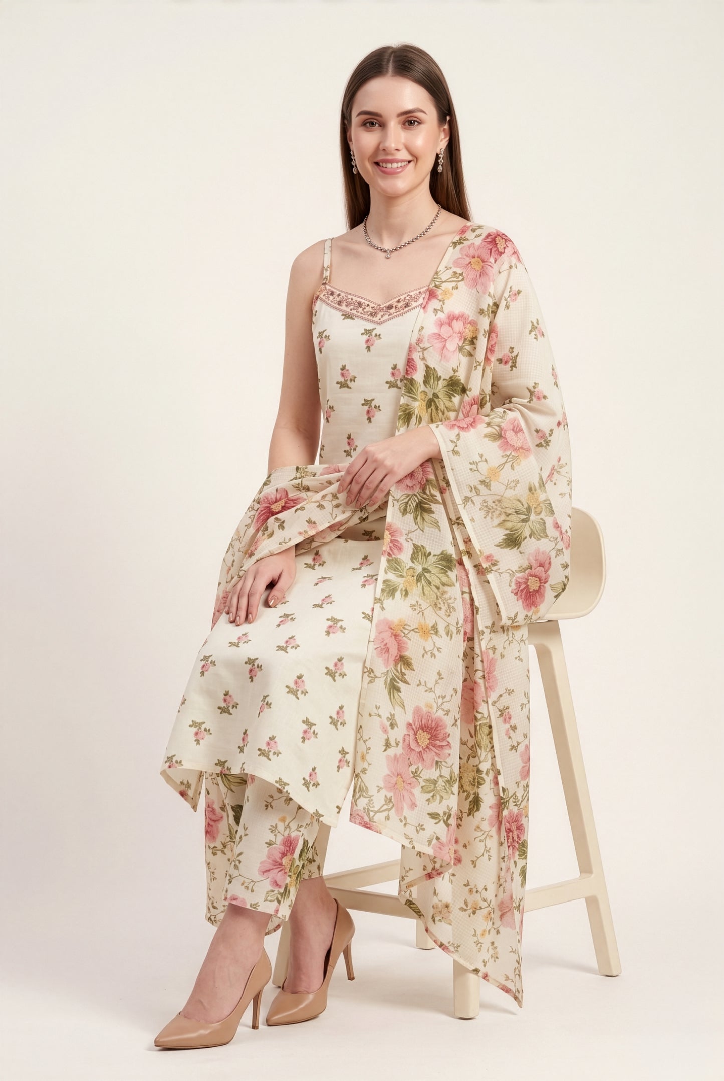 Elegant Floral Cotton Dupatta Set Wholesale Manufacturer for Boutique Collections