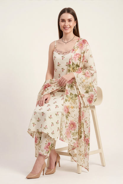 Elegant Floral Cotton Dupatta Set Wholesale Manufacturer for Boutique Collections