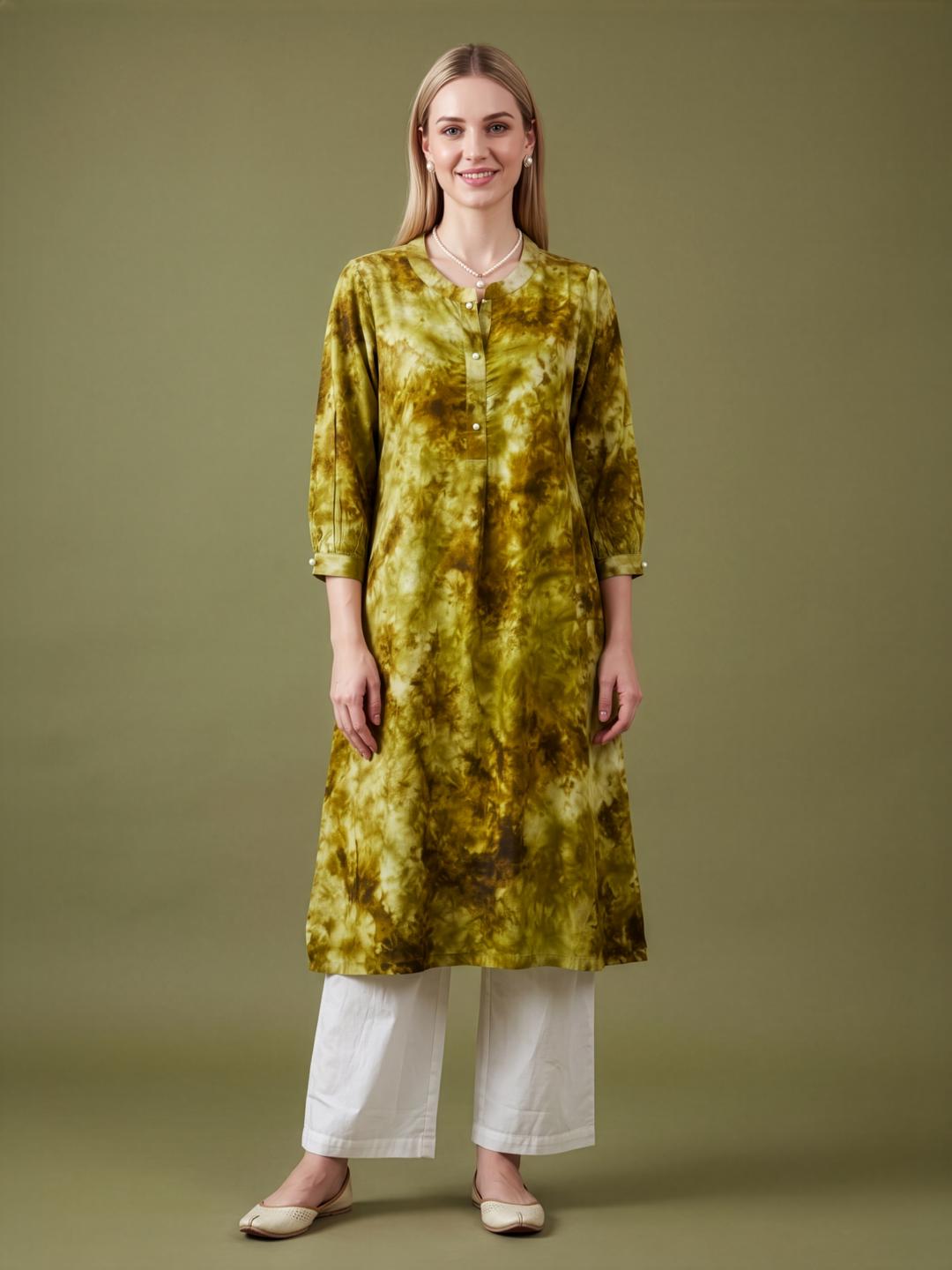 Mustard Printed Rayon Kurta Set For Women Wholesale Manufacturer