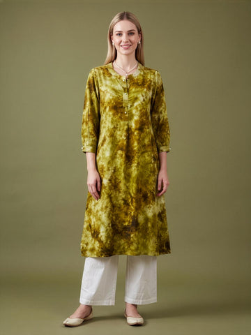 Mustard Printed Rayon Kurta Set For Women Wholesale Manufacturer