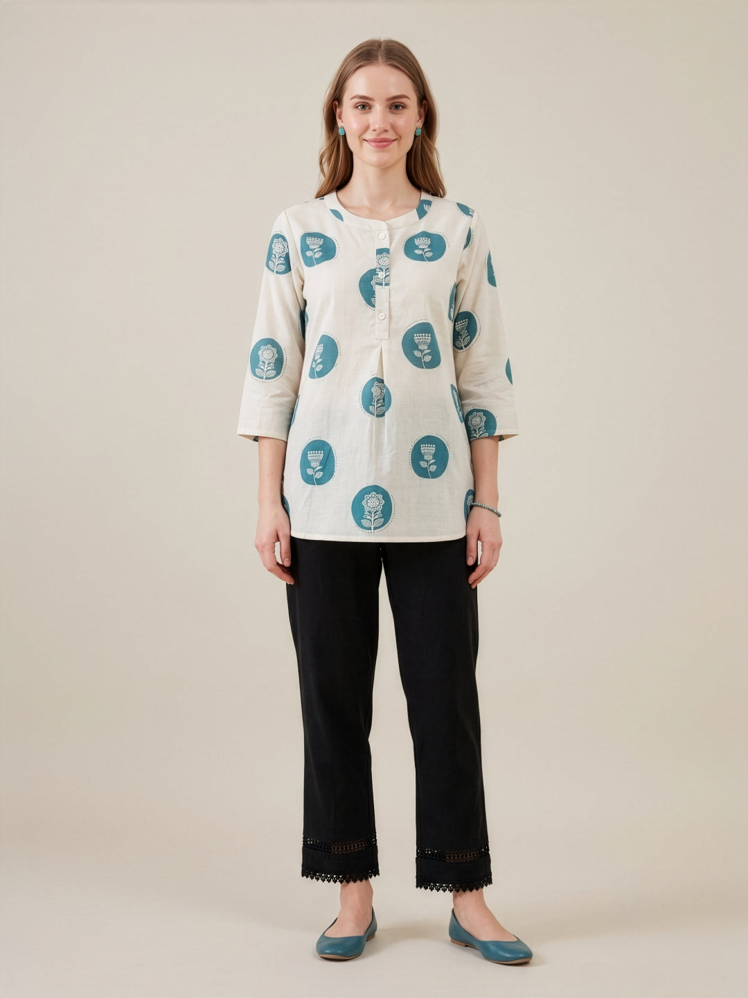 Blue printed cotton flex top women wear wholesale manufacturer India