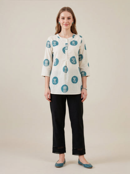 Blue printed cotton flex top women wear wholesale manufacturer India