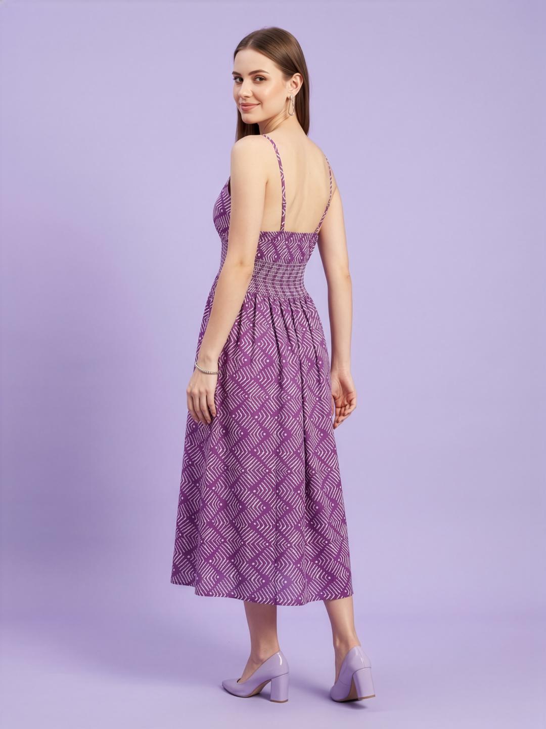 Women wear wholesale manufacturer India purple cotton midi dress