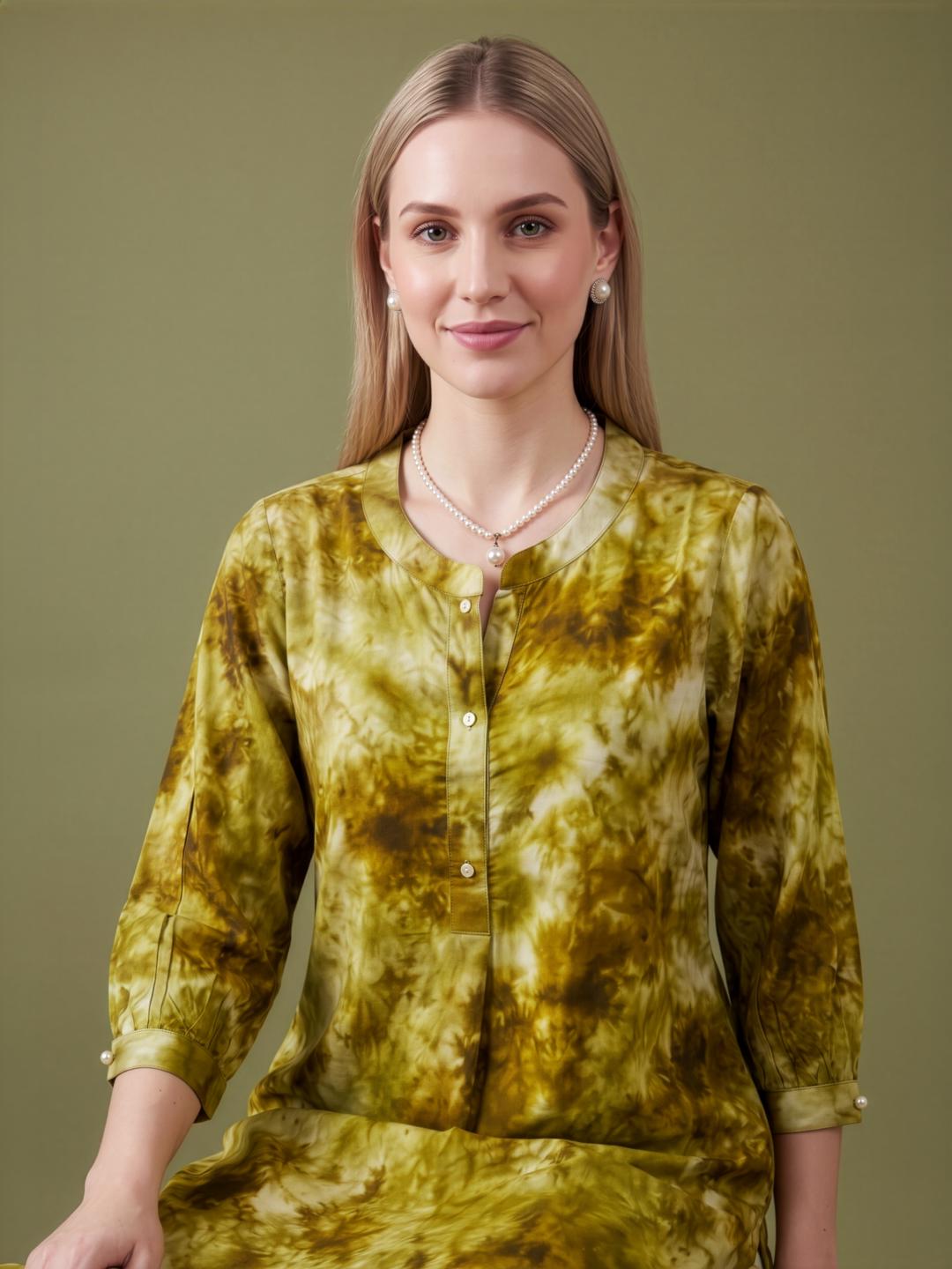 Mustard Printed Rayon Kurta Set For Women Wholesale Manufacturer