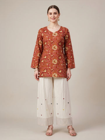 Peach Floral Cotton Farshi Salwar Set Wholesale Supplier India