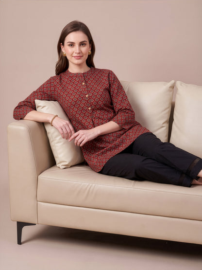Neelufer Creation Red Printed Women's Cotton Top Manufacturer