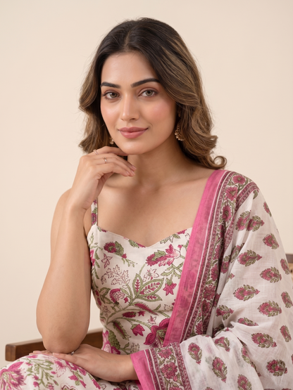Elegant Floral Cotton Dupatta Set Wholesale Women Wear Manufacturer India