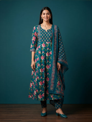 Floral Cotton Dupatta Set Wholesale Manufacturer for Ethnic Women Wear
