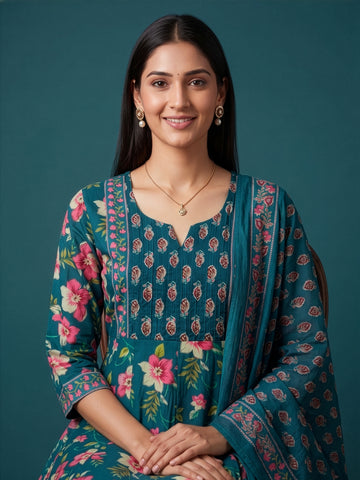 Floral Cotton Dupatta Set Wholesale Manufacturer for Ethnic Women Wear