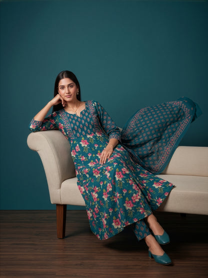 Floral Cotton Dupatta Set Wholesale Manufacturer for Ethnic Women Wear