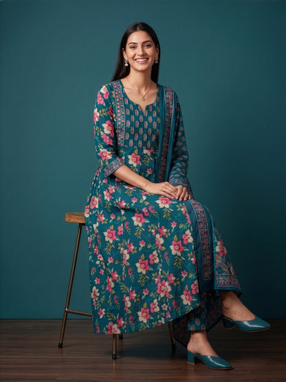 Floral Cotton Dupatta Set Wholesale Manufacturer for Ethnic Women Wear