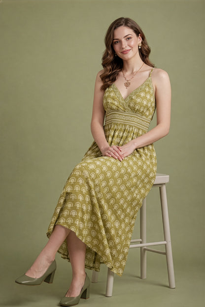 women wear manufacturer Jaipur eco friendly olive cotton dress