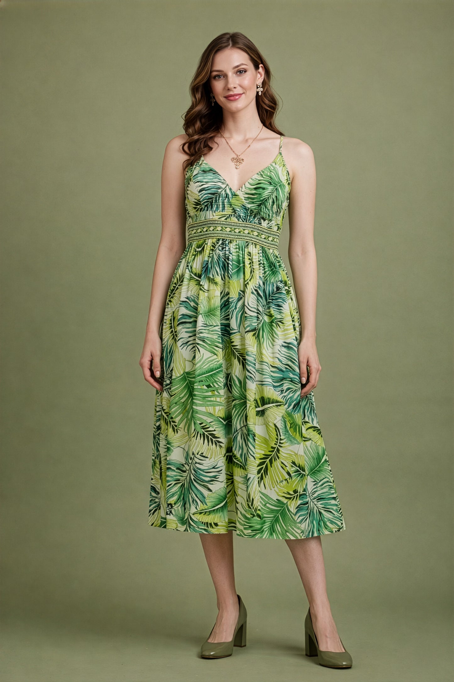 Green Cotton Printed Middy Dress Women Wear Manufacturer