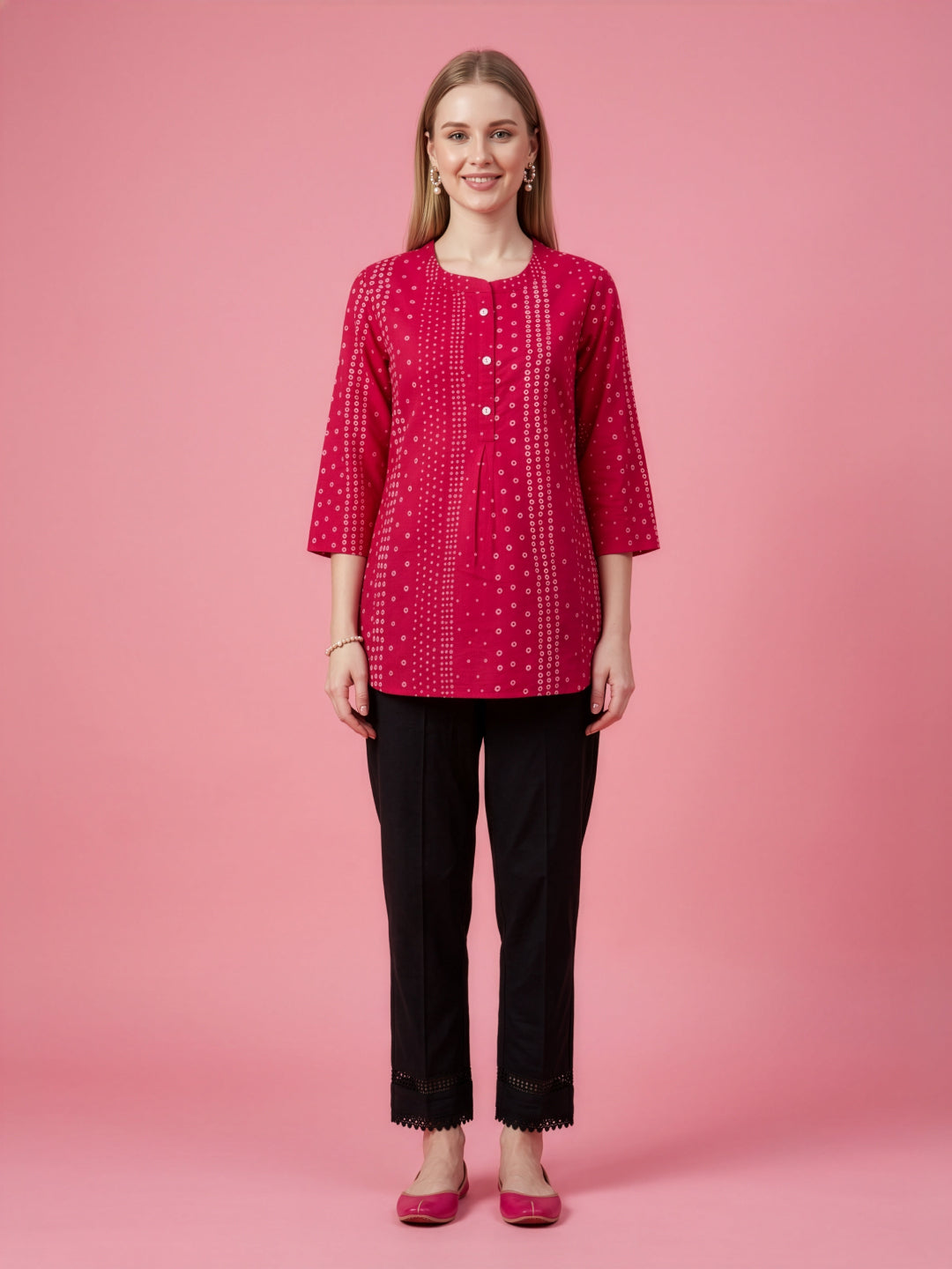 Red pure cotton printed top women wear wholesale manufacturer India