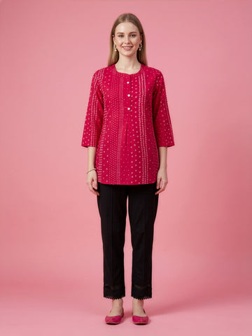 Red pure cotton printed top women wear wholesale manufacturer India
