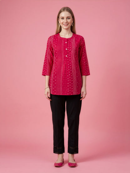 Red pure cotton printed top women wear wholesale manufacturer India