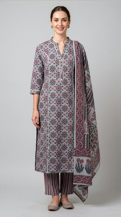women wear manufacturer Jaipur eco friendly grey cotton dupatta set