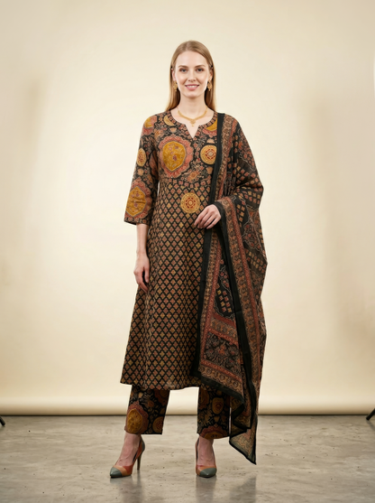 Premium Black Printed Cotton Dupatta Set Wholesale Women Wear Collection