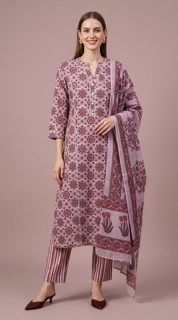 women wear wholesale manufacturer India pink cotton dupatta set