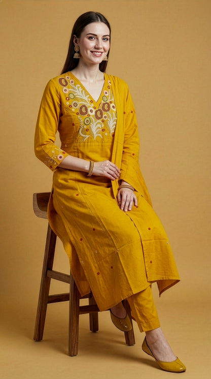 Mustard Cotton Dupatta Set Women Wear Wholesale Manufacturer India