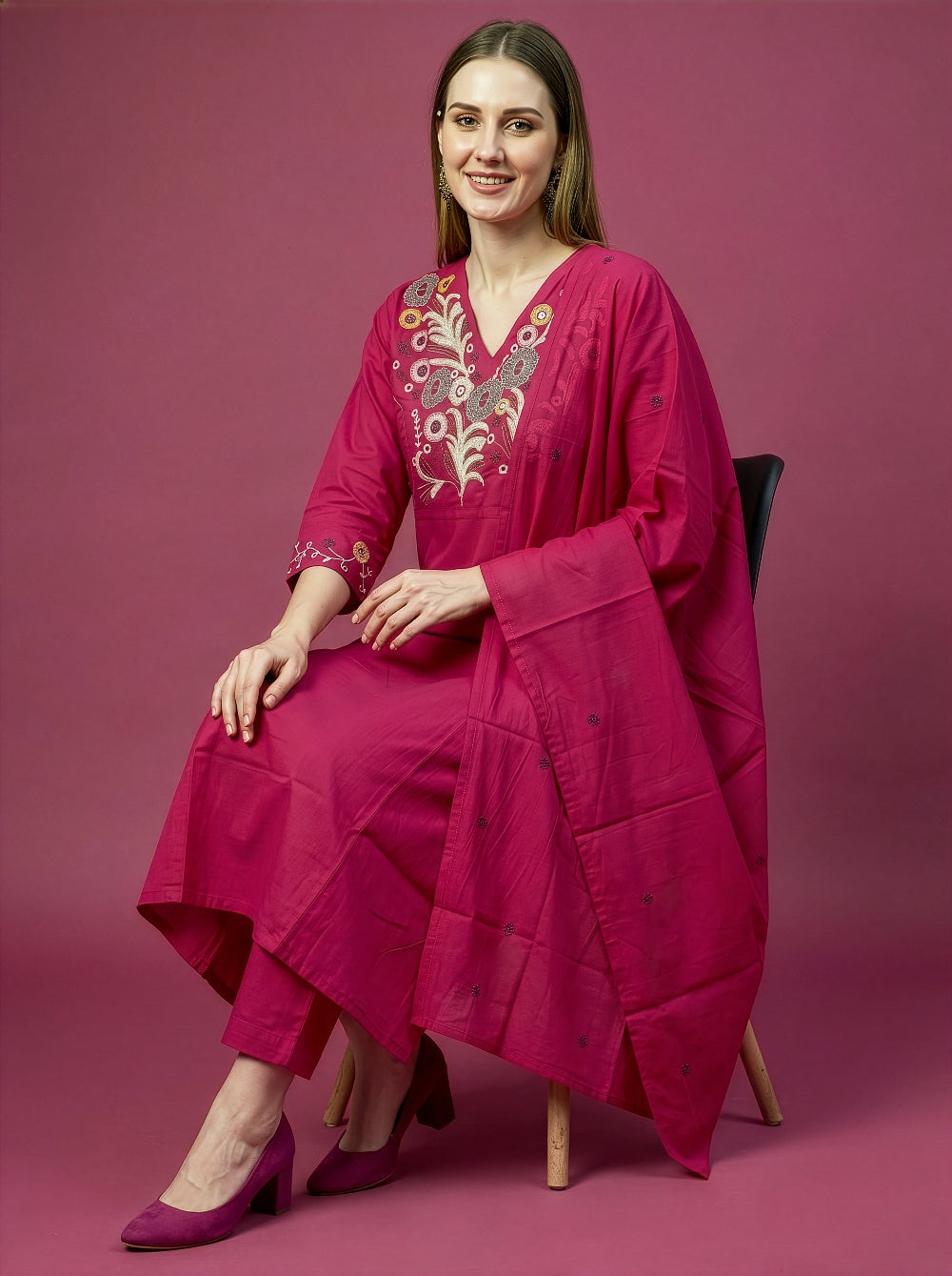 cotton kurti wholesale manufacturer India pink embroidered kurta set