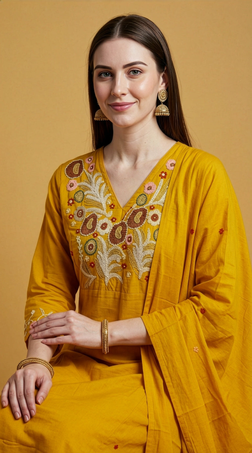 cotton kurti wholesale manufacturer India mustard embroidered kurta set