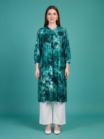 Teal Green Printed Rayon Kurta Set Cotton Palazzo Wholesale Manufacturer India