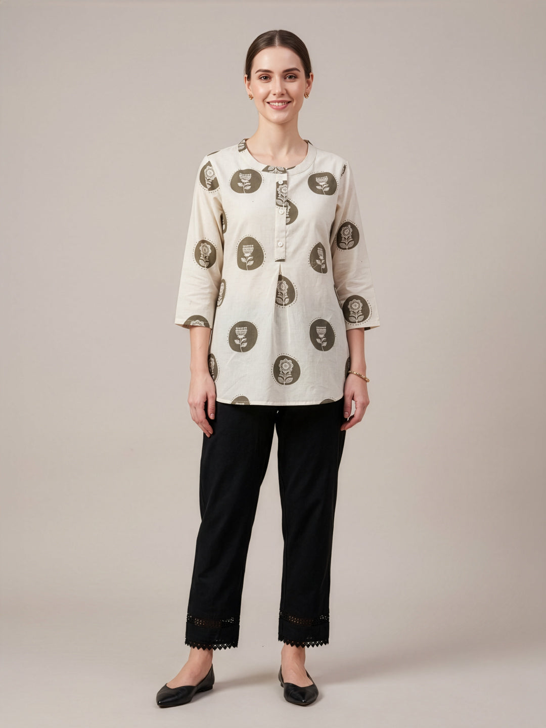 Grey Printed Cotton Flex Top Women Wear Wholesale Manufacturer India